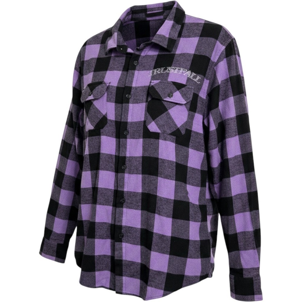 P!nk Flannel Shirt Womens Large Purple Black Buffalo Plaid Trustfall Tour Shirt